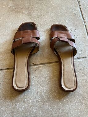 L'INTERVALLE Brown Leather Slide Sandals for Women